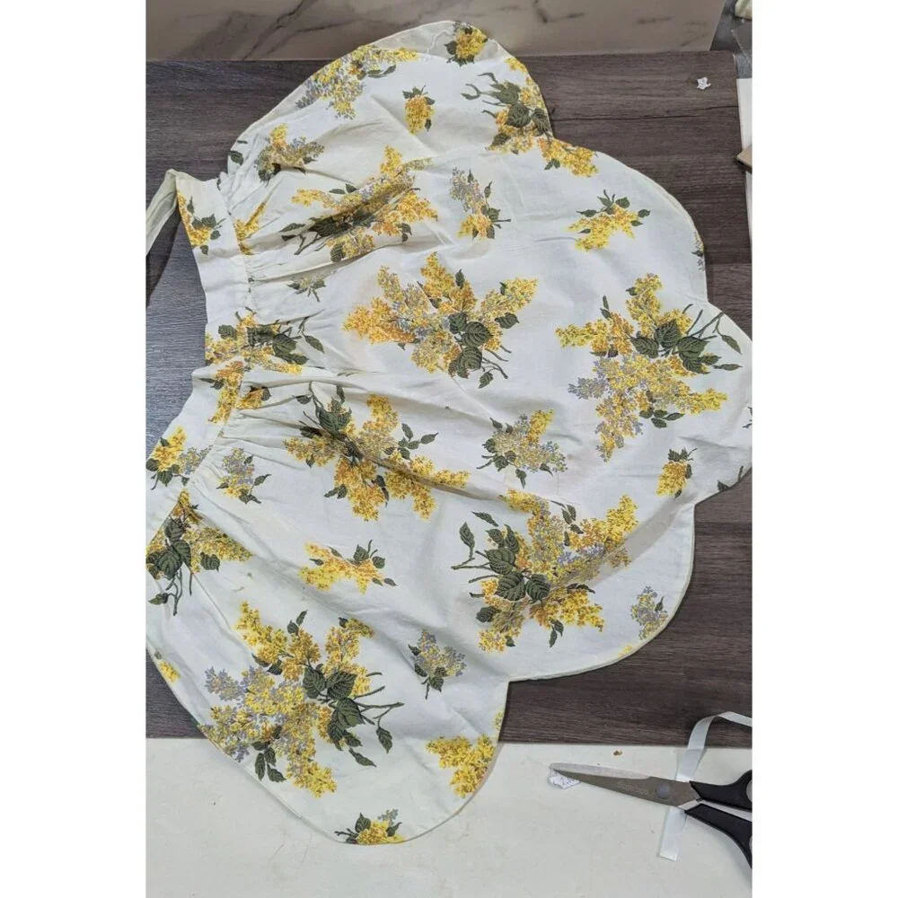 Vintage‎ 1950s Floral Half Apron Yellow Cotton Retro Kitchenware